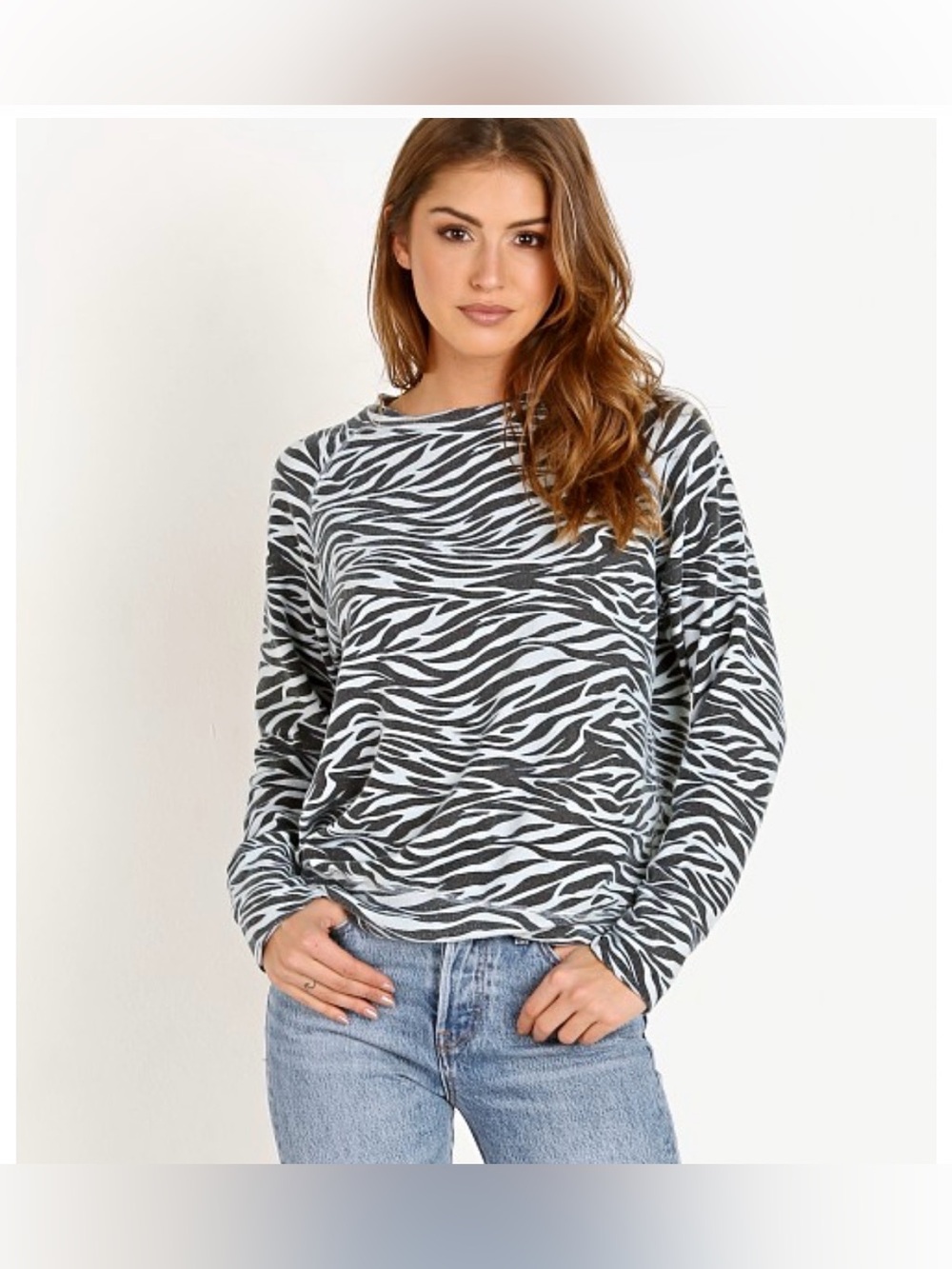 LNA Revolve Jillyan Zebra Print Raglan Sweatshirt